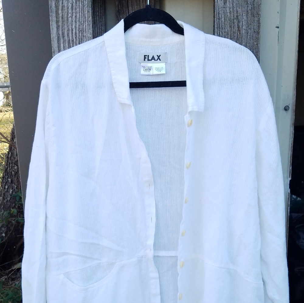 Flax White Ribbed Linen Shacket